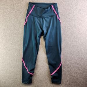 Adidas Leggings Womens M Green Cropped Logo Tape Primegreen Mid Rise Running